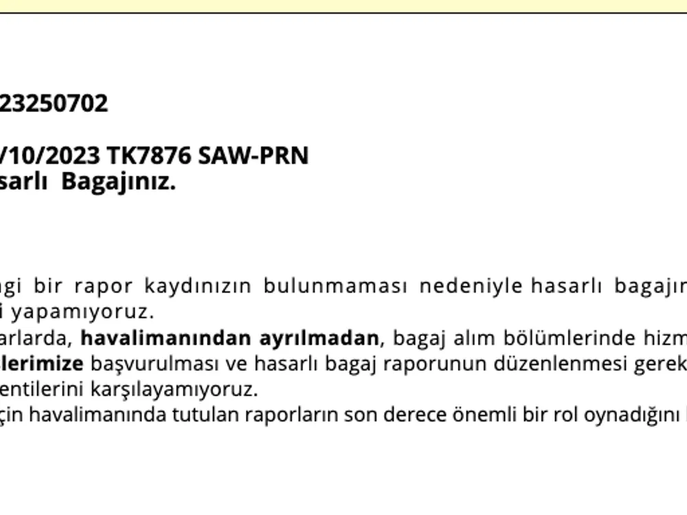 AJet Bagaj Hasar Değerlendirme Sonucu