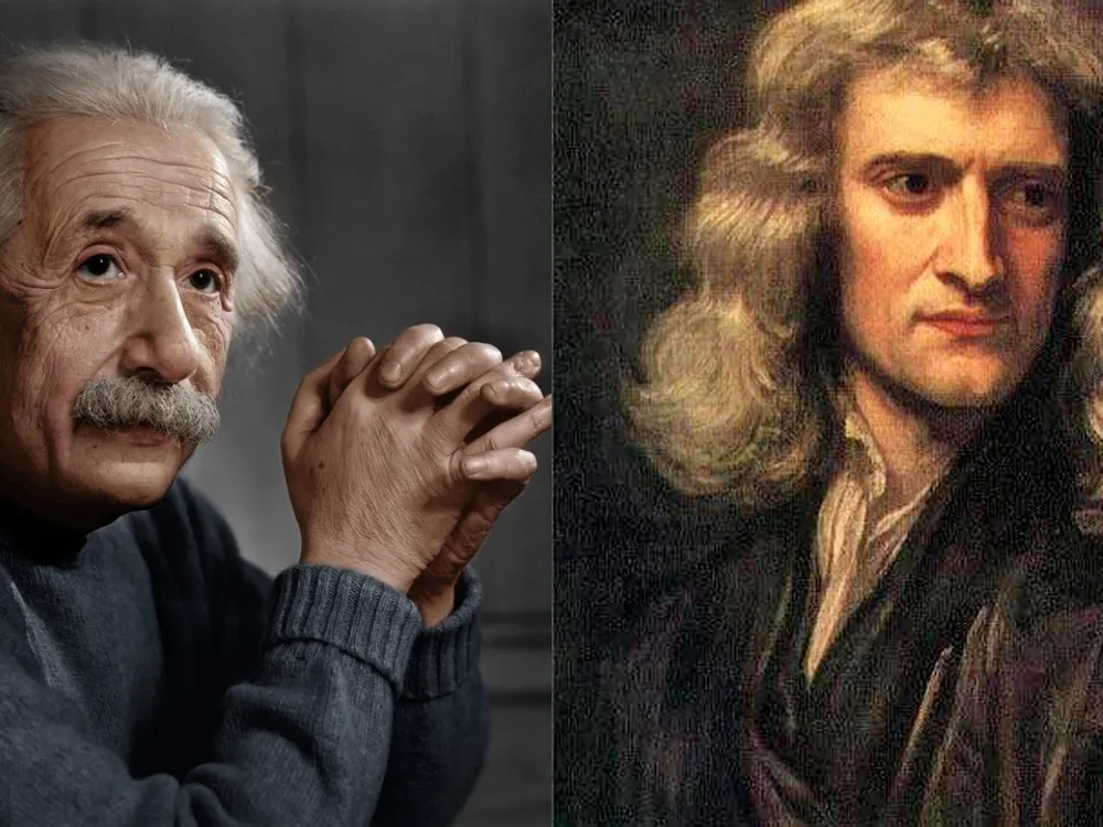 Albert Einstein ve Isaac Newton 