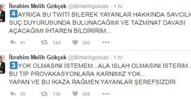 Gökçek’ten “tweet” tepkisi