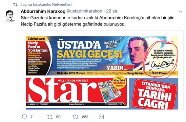 Star Gazetesi'nde yine Necip Fazıl Kısakürek skandalı